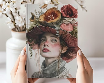 Cottagecore Mushroom Girl Journal – Whimsical Nature Notebook, Floral Fungi Art Diary, Fairycore Stationery Gift for Writers