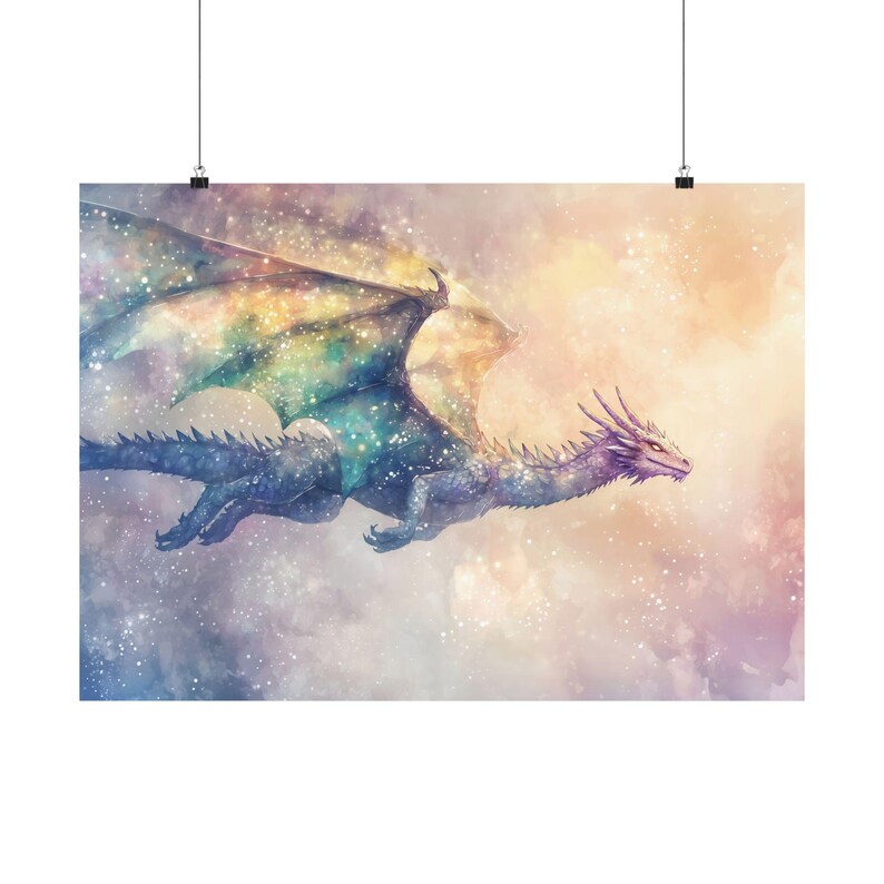 Galaxy Dragon Art Print, Fantasy Dragon Wall Art, Celestial Creature ...