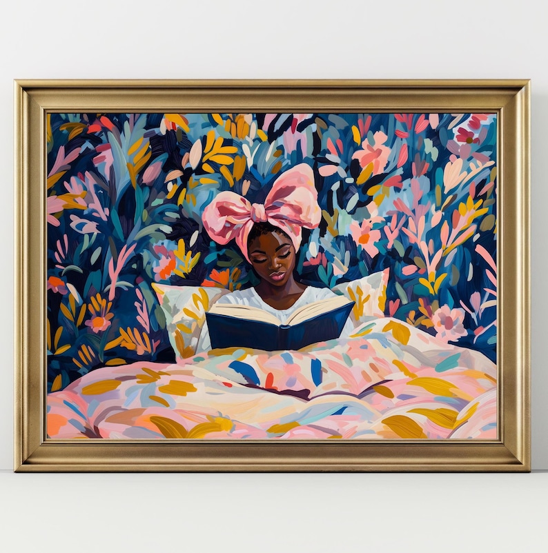 Black Girl Reading Wall Art Print, Book Lover Gift, African American ...