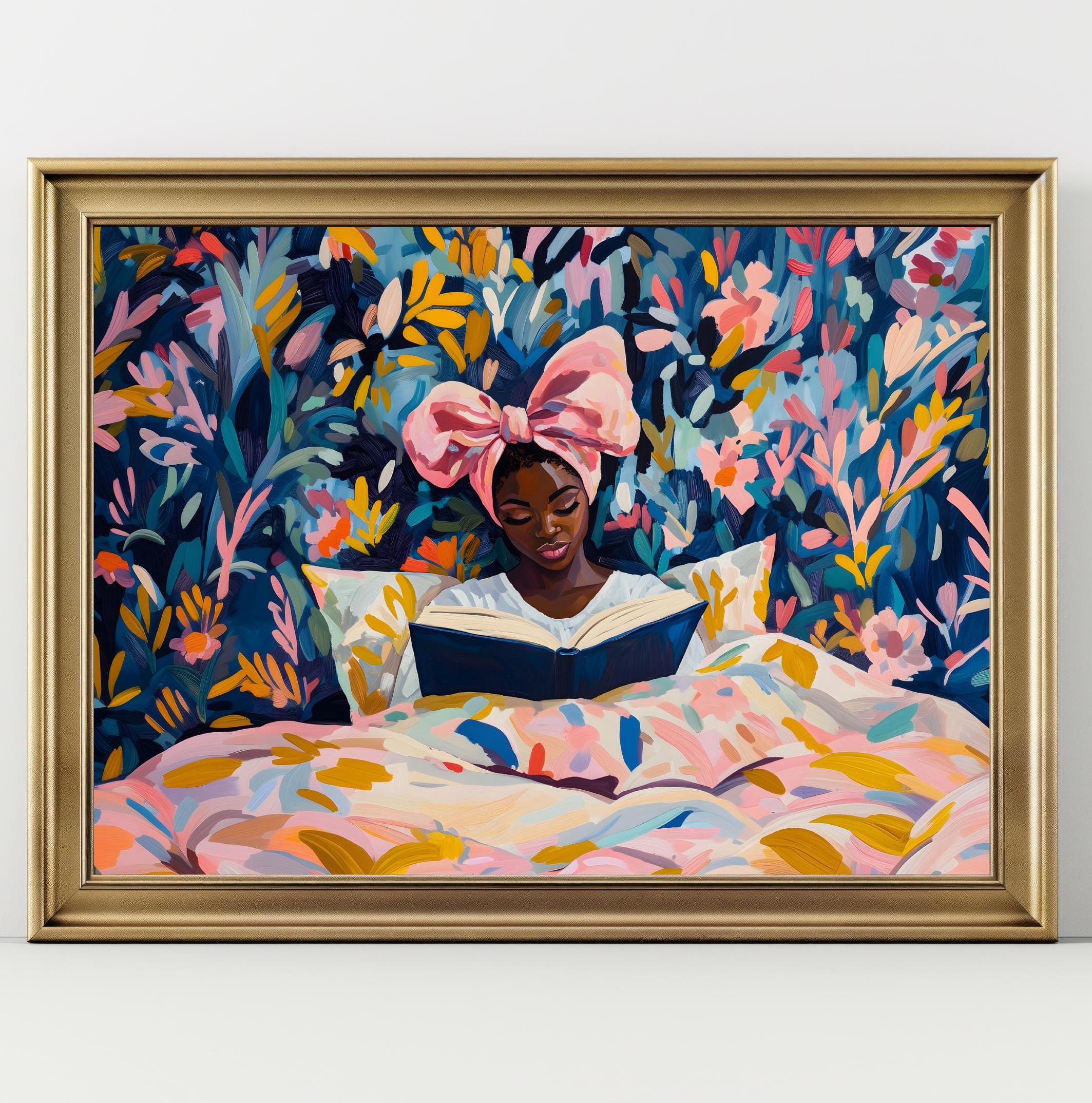 Black Girl Reading Wall Art Print, Book Lover Gift, African American ...