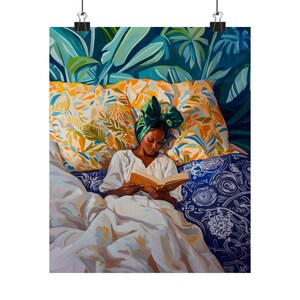 Cuadro de mujer negra leyendo, lámina artística que empodera a las chicas negras, decoración acogedora para amantes de los libros. imagen 6