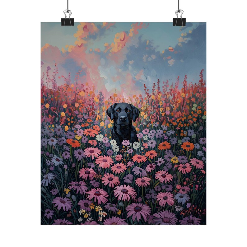 Floral Labrador Dog Portrait Poster, Black Lab Wall Art, Floral Decor, Dog Lover Gift, Home Decor, Animal Print image 6