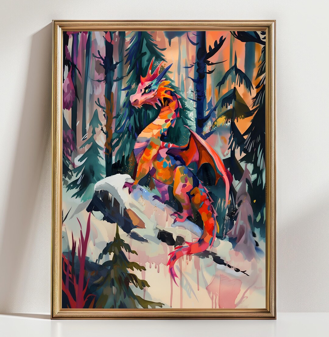 Colorful Fantasy Dragon Wall Art Print, Vibrant Mythical Creature ...