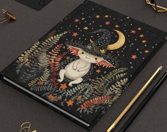 Whimsical Axolotl Witch Hardcover Journal, Magical Writing Notebook, Witchy Gift, Halloween Journal, Kids&#39; Journal, Axolotl Owner Gift