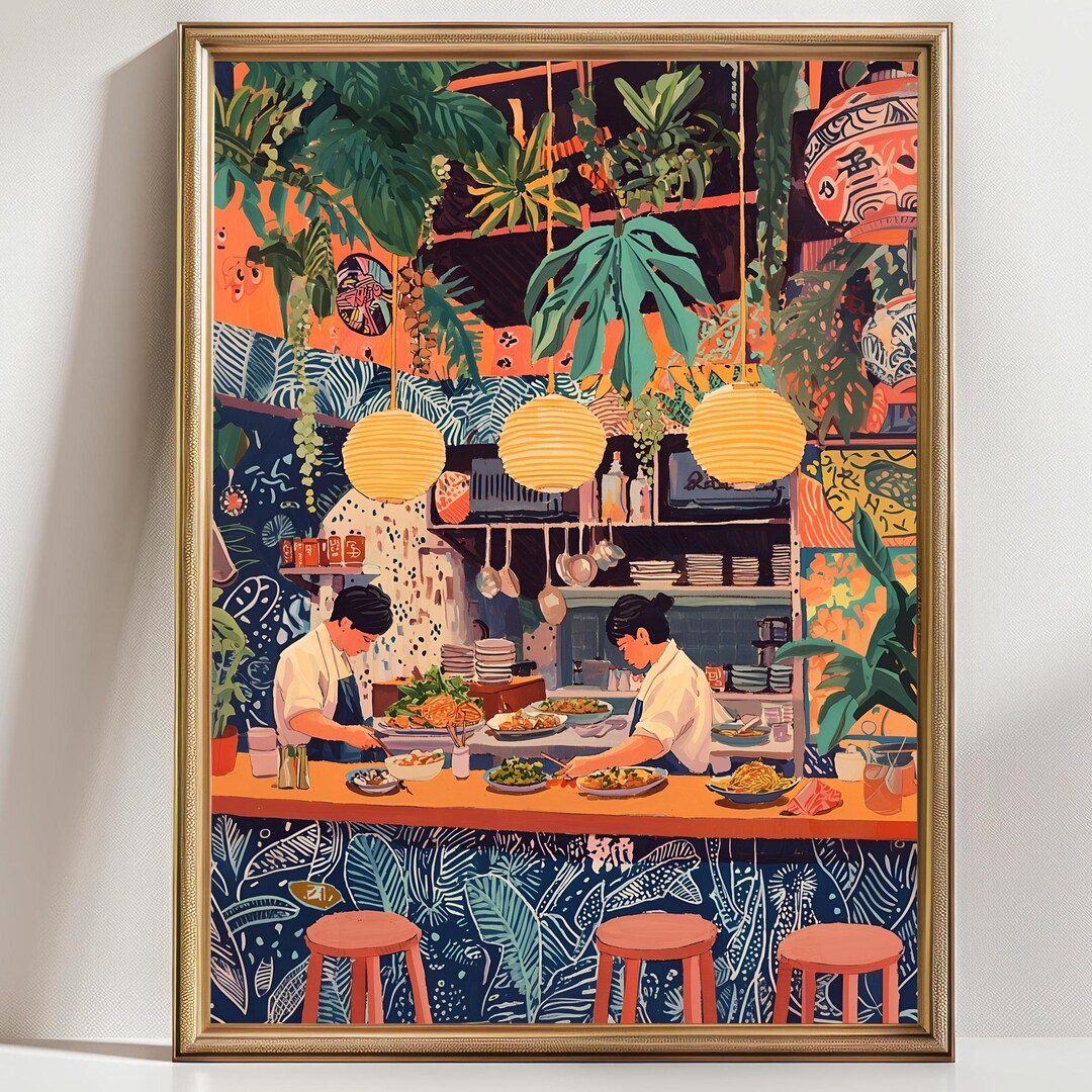 food photography canvas print: kitchen & restaurant... Asian Restaurant Kitchen Wall Art, Ramen Bar Illustration Print ...