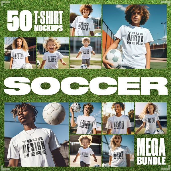 Soccer T-shirt Mockup, White Bella Canvas 3001 Mockups, 50 T-shirt Bundle, T-Shirt Mockups, Unisex Mockups, Football Mockups, Soccer Mockup