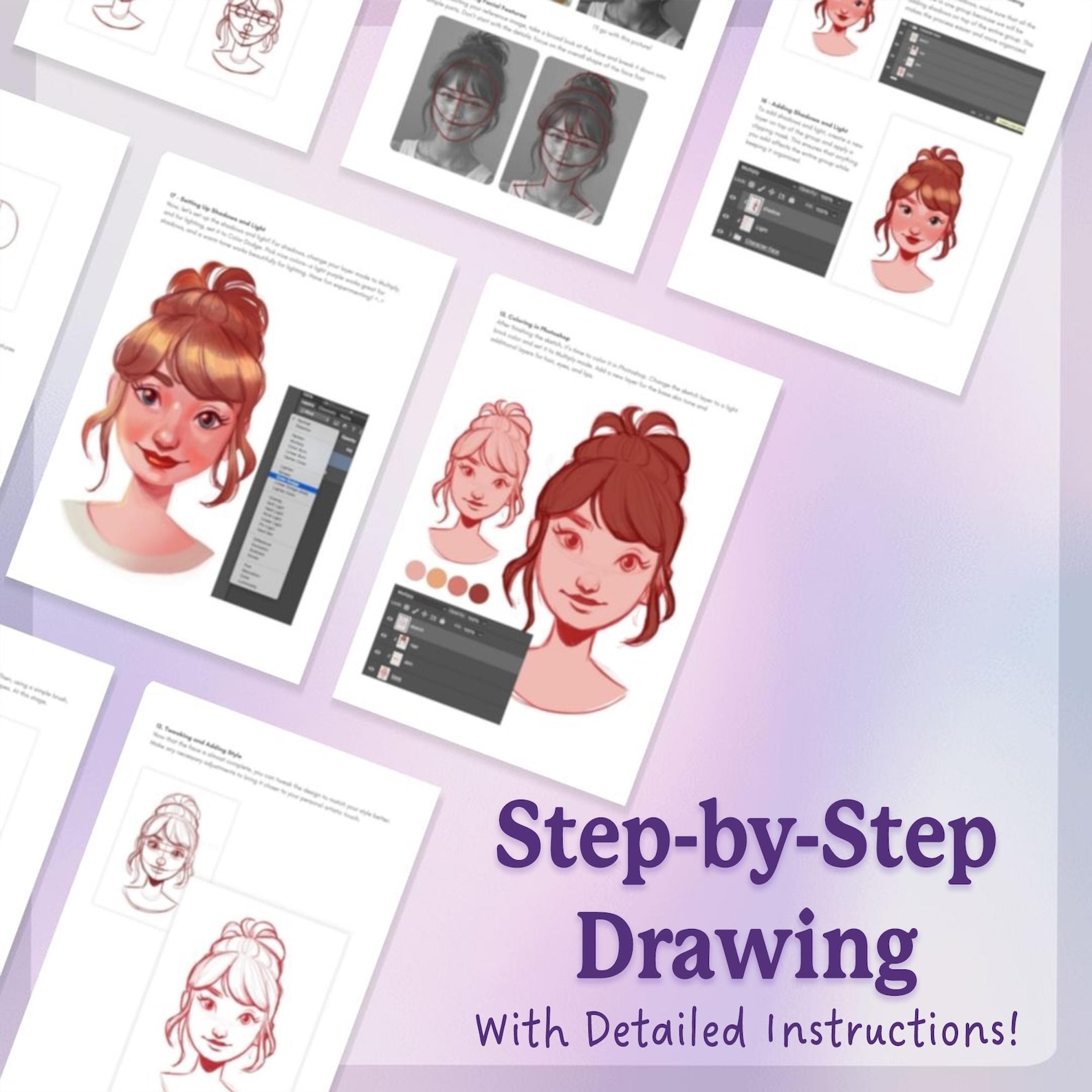 Realistic Drawing Guide.pdf How to Draw A Girl Character | Digital Step-by-step Drawing Guide PDF ...