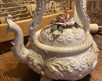 Tetera vintage de porcelana Capodimonte Rosa (Pieza de colección) - Tetera