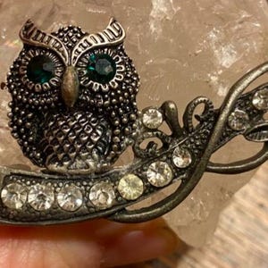 Vintage 1980s Rhinestone Owl Brooch / Pin