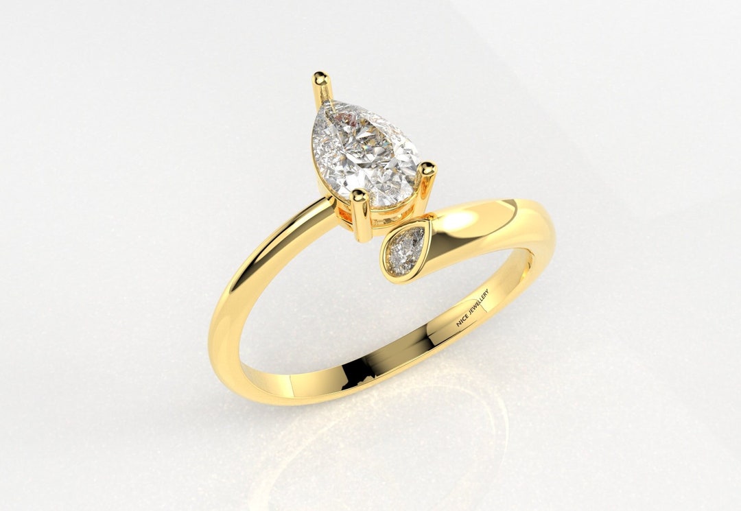 Buy 0.76CT 14K Solid Gold Pear Cut Twisted Moissanite Ring for Women