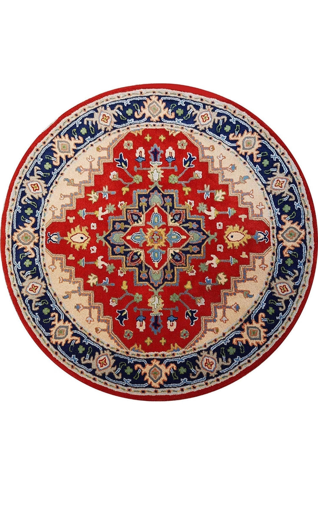 Antique Round Rugs Persian Handtufted 100 Wool Handmade Red,blue Rug Use for Kids,bedroom