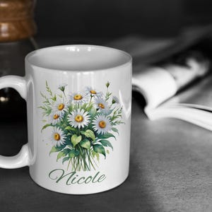 April Birth Month Flower Personalized Name Mug, Custom Name Gift, Home Decor, Mother&#39;s Day, Daisy Floral Mug