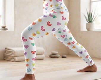 High Waisted Heart Print Yoga Leggings, Activewear for Women