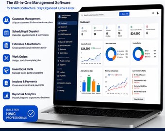 HVAC Business Manager App | CRM, Scheduling, Estimates, Invoices, Work Orders, Inventory | Offline Web App