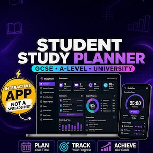 App voor het plannen van je studie voor studenten | Revisieschema voor GCSE, A-level en universiteit (digitale HTML-download)