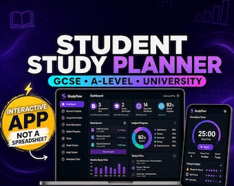 Student Study Planner App | GCSE, A-Level, University Revision Timetable (HTML Digital Download)