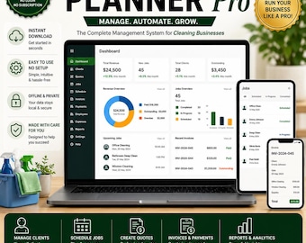 Cleaning Business Planner App | CRM, Scheduling, Quotes, Invoices, Expenses (Digital Download)
