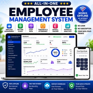 Employee Management Software, Staff Rota, Time Clock, Payroll Tracker (Offline HTML) image 1