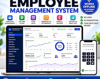 Employee Management Software, Staff Rota, Time Clock, Payroll Tracker (Offline HTML)
