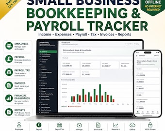 Small Business Bookkeeping & Payroll Tracker | Income, Expenses, Taxes (Offline App)