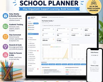 Kids School Planner App | Homework, Chores, Rewards, Grades Tracker (Digital)