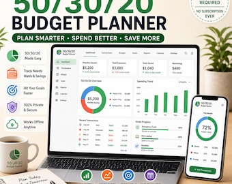 50/30/20 Budget Planner | Monthly Finance Tracker (Digital Download)