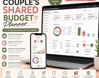 Couples Budget Planner | Shared Expenses, Bill Split, Savings Goals Tracker (Web App)