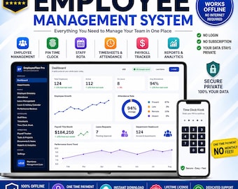 Employee Management Software, Staff Rota, Time Clock, Payroll Tracker (Offline HTML)