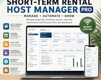 Short-Term Rental Host Manager Pro, Offline HTML App, Booking Calendar, Guest CRM