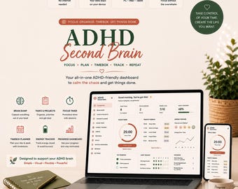 ADHS Second Brain App | Fokus-Timer, Gedankenspeicher & Zeitplaner | Offline-HTML-Download