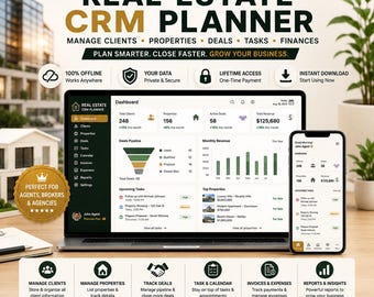 Real Estate CRM Planner, Offline HTML App, Client Tracker, Property Listings