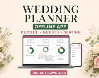 Digital Wedding Planner App | Budget, Guest List, Seating, Vendors & Timeline | Offline HTML