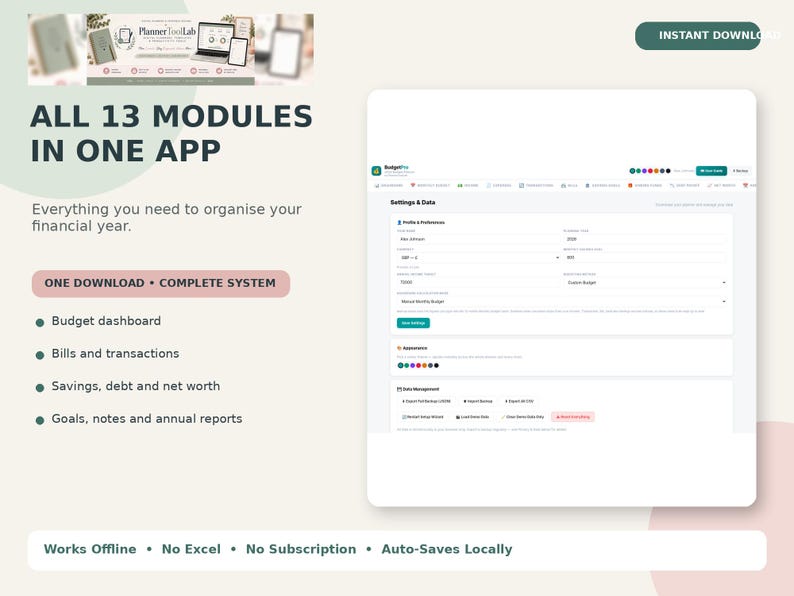 Personal Finance Dashboard, Budget Planner App, Offline HTML Tracker image 3
