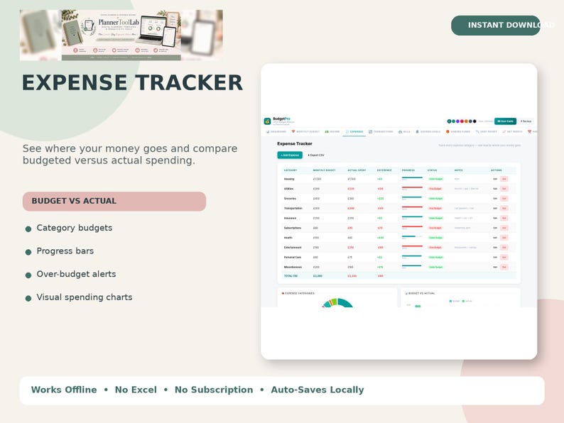 Personal Finance Dashboard, Budget Planner App, Offline HTML Tracker image 6