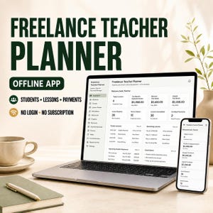 Freelance Teacher Planner App | Tutor Lesson Planner, Student Attendance & Payment Tracker | Offline HTML Download