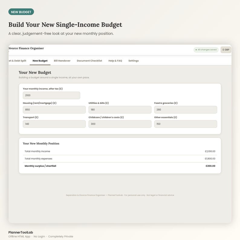 Separation Divorce Finance Organiser | Asset Split, Budget, Document Checklist (Offline App) image 6