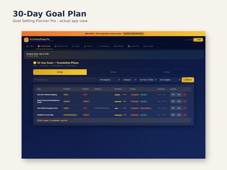 90-Day Goal Planner Web App | SMART Goals, Habit Tracker (Digital Download) image 5