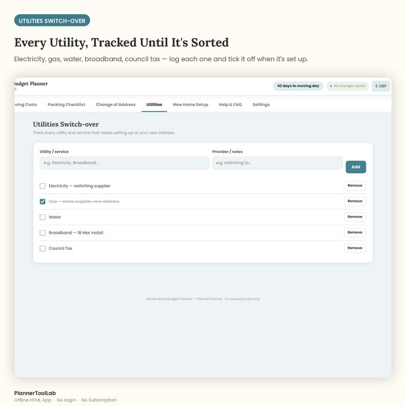 House Move Budget Planner | Moving Checklist, Cost Tracker (Offline HTML App) image 7