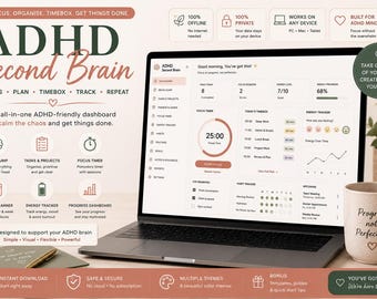ADHD Second Brain App | Focus Timer, Brain Dump & Timebox Planner | Offline HTML Download