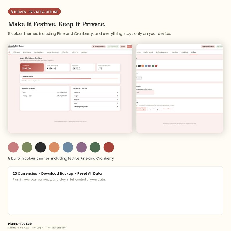 Christmas Budget Planner | Gift Tracker, Secret Santa Dashboard (Offline HTML App) image 9