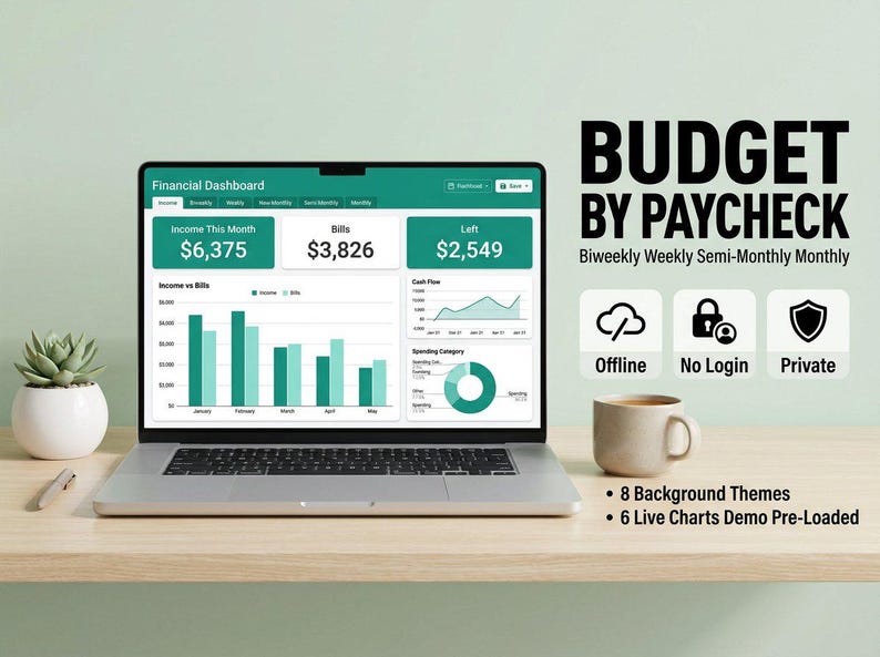 Bi-Weekly Paycheck Budget Planner | Zero Based Bill Tracker (Offline HTML App) image 2