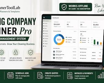 Cleaning Business Planner App | CRM, Job Scheduling, Quotes, Invoices, Staff & Expense Tracker | Offline Digital Management Tool