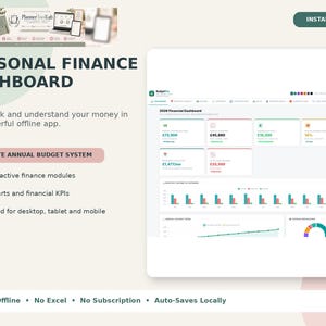 Personal Finance Dashboard, Budget Planner App, Offline HTML Tracker image 2