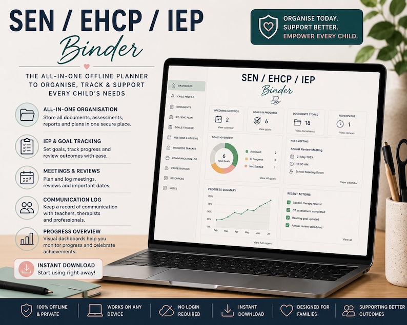SEN EHCP & IEP Binder, offline planner tool, Uk tracker, support logs image 1
