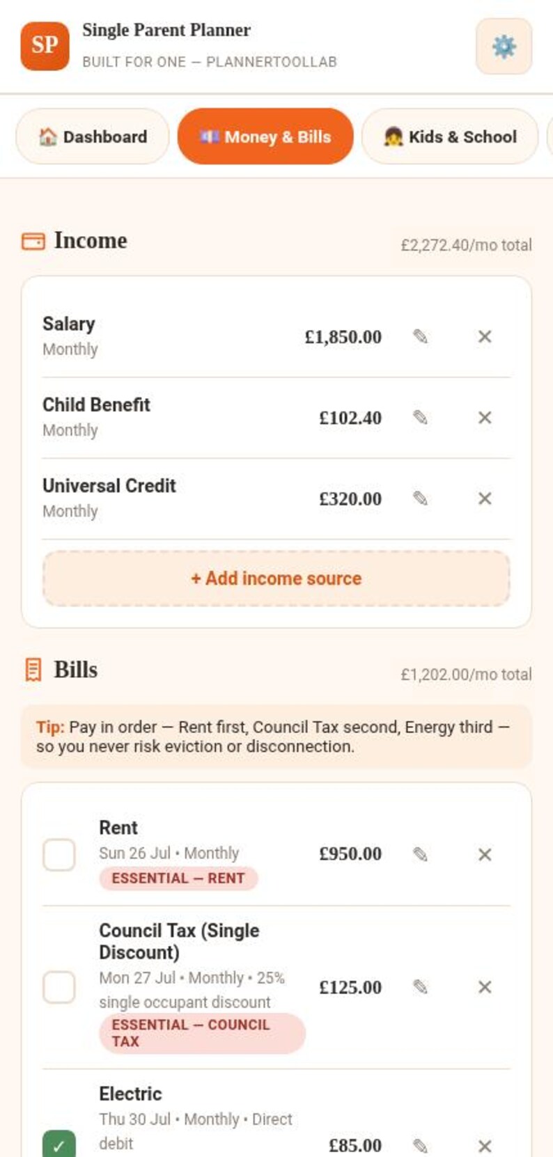 Single Parent Planner | Bill Organizer, Meal & Chore Manager (Offline HTML Tool) image 10