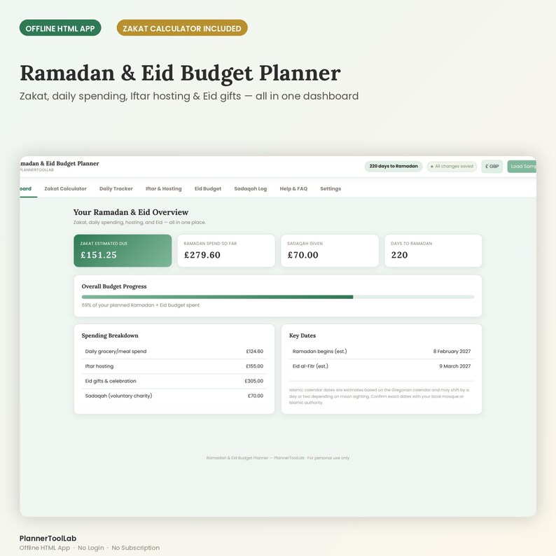 Ramadan Eid Budget Planner | Zakat Calculator, Iftar Hosting (Offline HTML App) image 2
