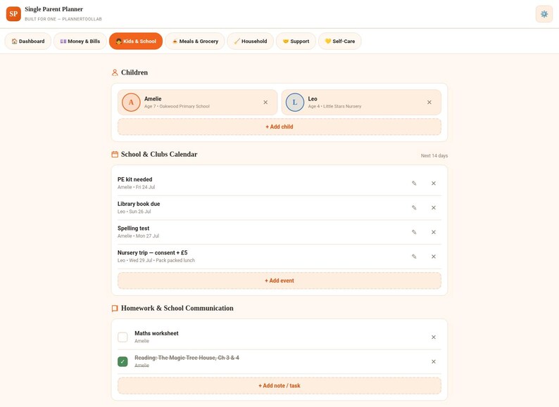 Single Parent Planner | Bill Organizer, Meal & Chore Manager (Offline HTML Tool) image 4