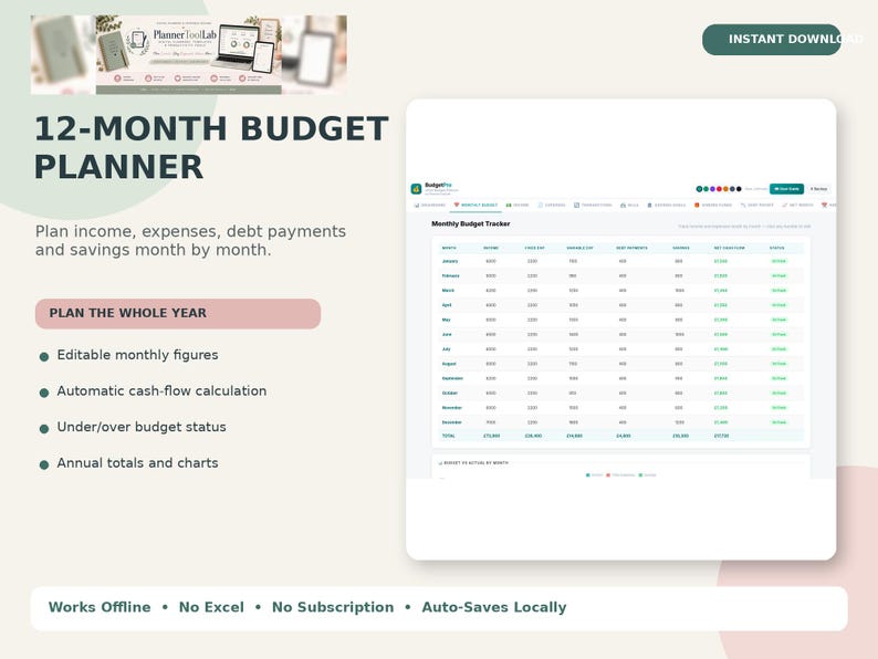 Personal Finance Dashboard, Budget Planner App, Offline HTML Tracker image 4