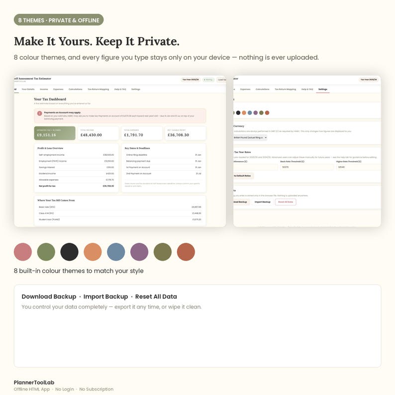 UK Self Assessment Tax Calculator | Sole Trader, Freelancer HMRC Estimator (Offline HTML App) image 9