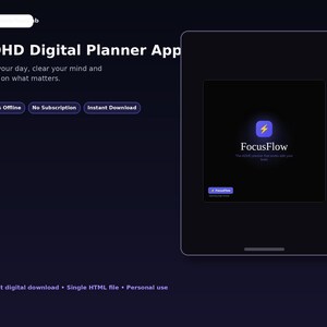 ADHD Digital Planner App, Focus Timer, Brain Dump, Habit Tracker & Daily Productivity Dashboard image 2